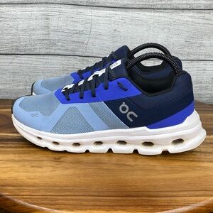 On Running Blue and White Athletic Shoes